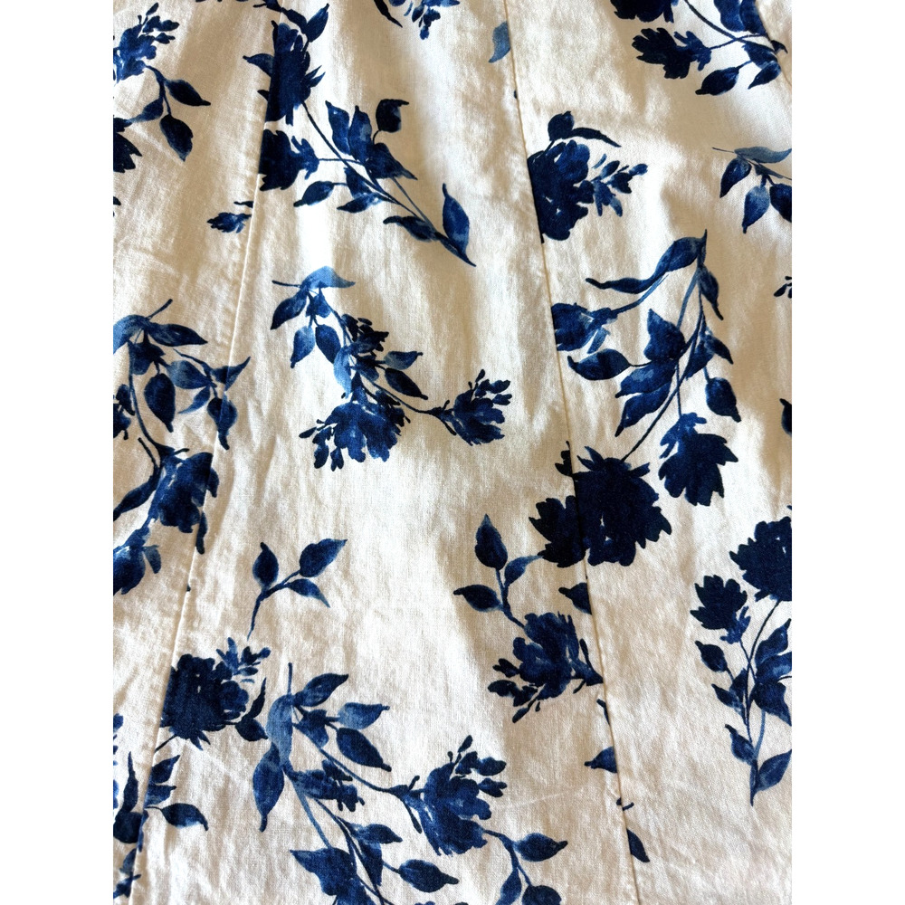 NWT Old Navy linen blend floral smocking romantic blue fit & flare midi dress-L - Picture 10 of 12